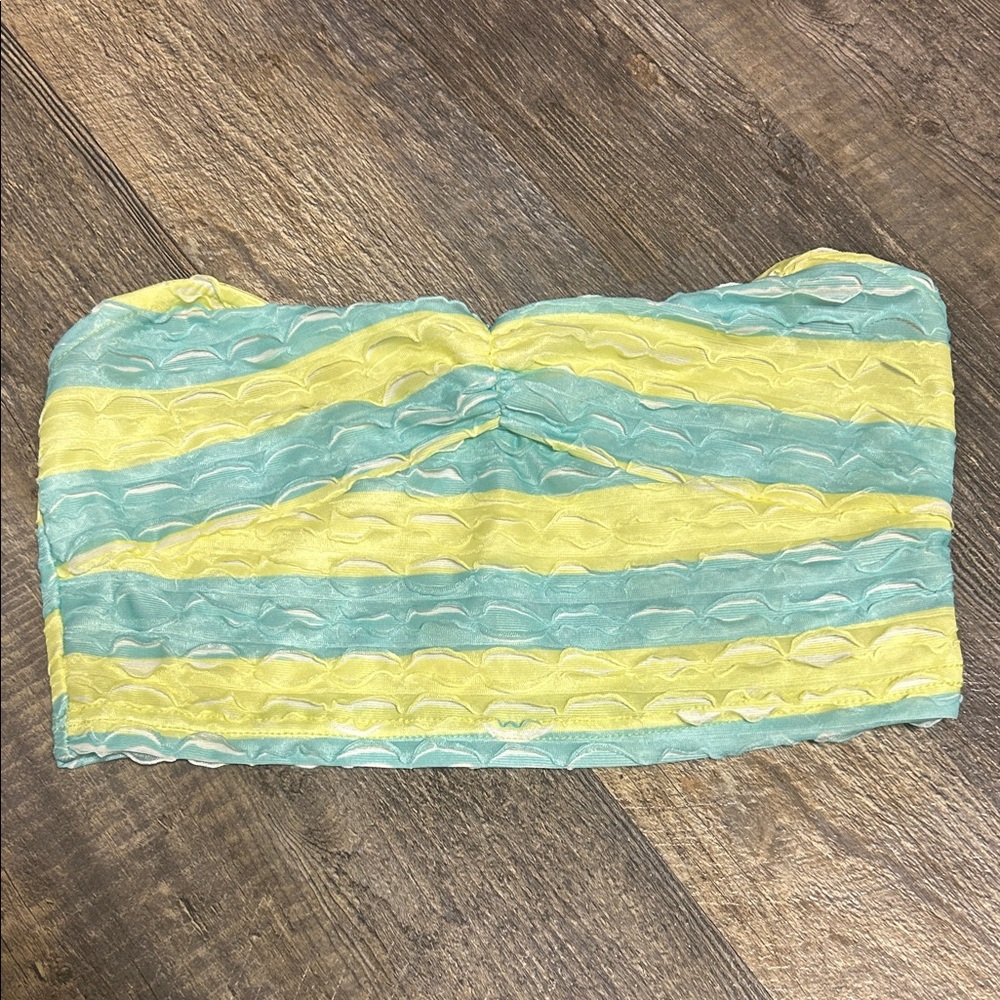 SHEIN Yellow and Blue Strapless Top